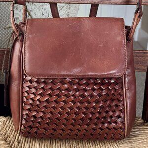 Etienne Aigner Vintage Cognac Brown Woven Crossbody Bag